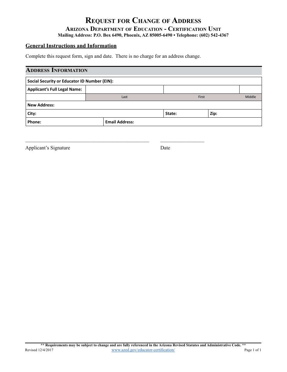 state of arizona address change