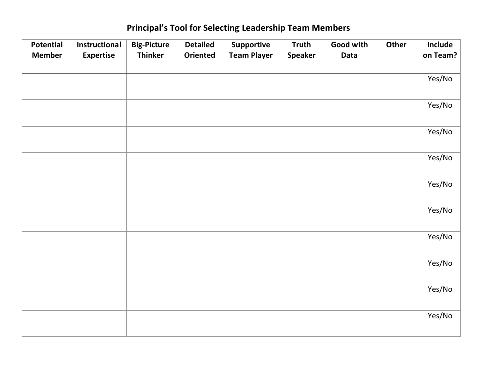Principals Tool for Selecting Leadership Team Members - Arizona, Page 1