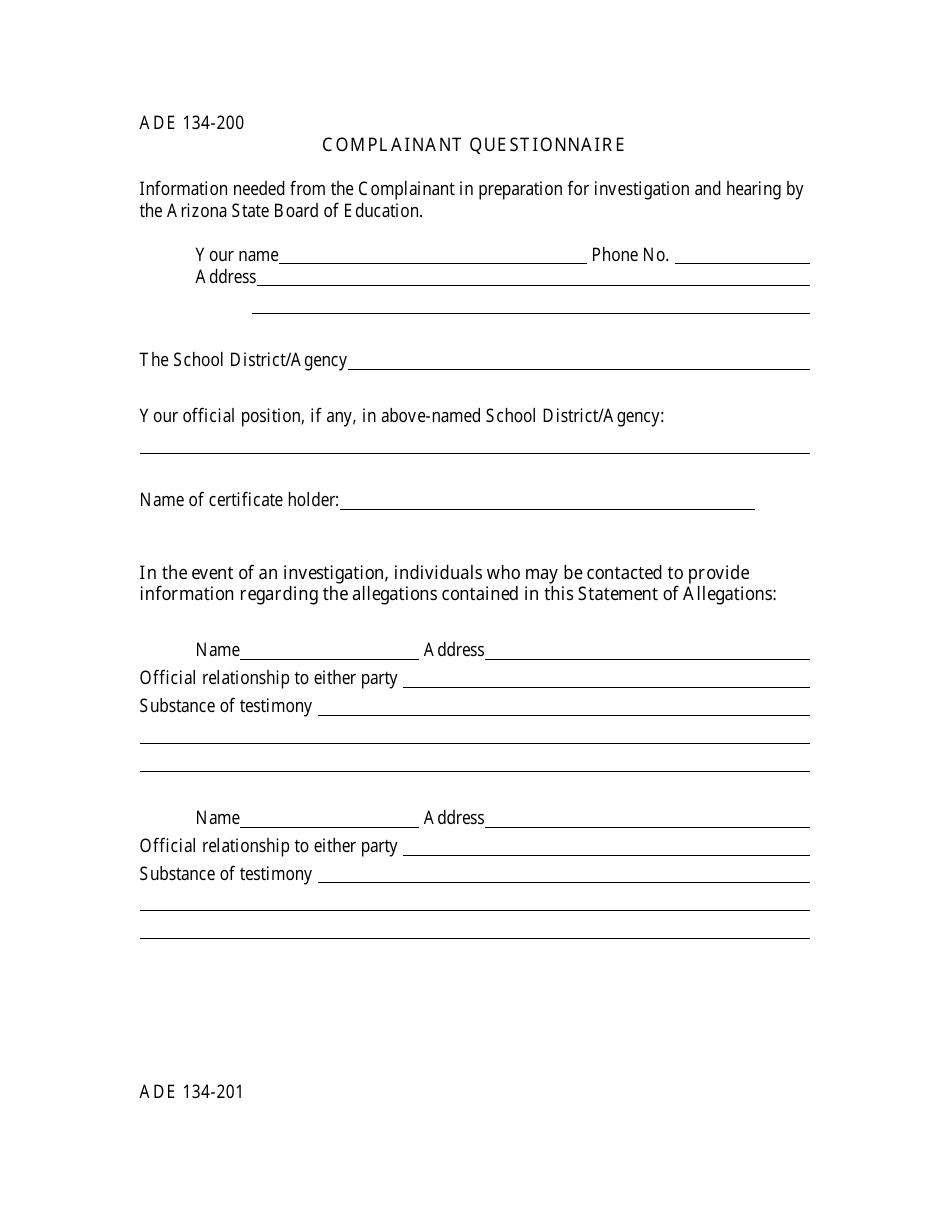 Statement of Allegations Packet - Arizona, Page 3