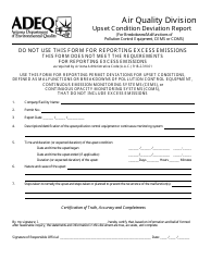 Document preview: Upset Condition Deviation Report Form - Arizona