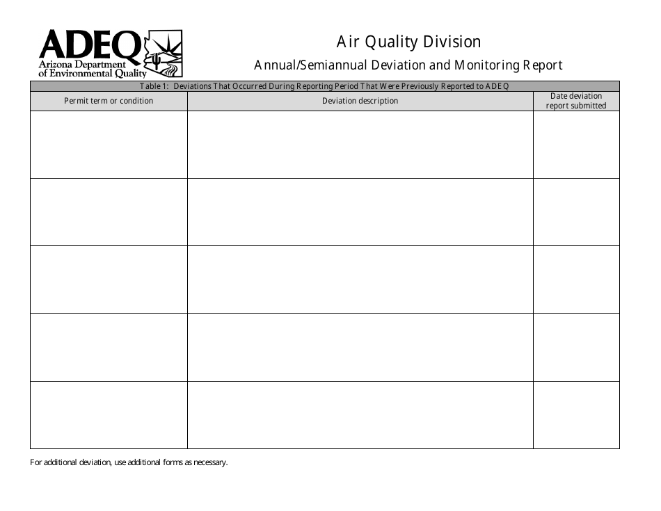 Annual / Semiannual Deviation and Monitoring Report Form - Arizona, Page 2