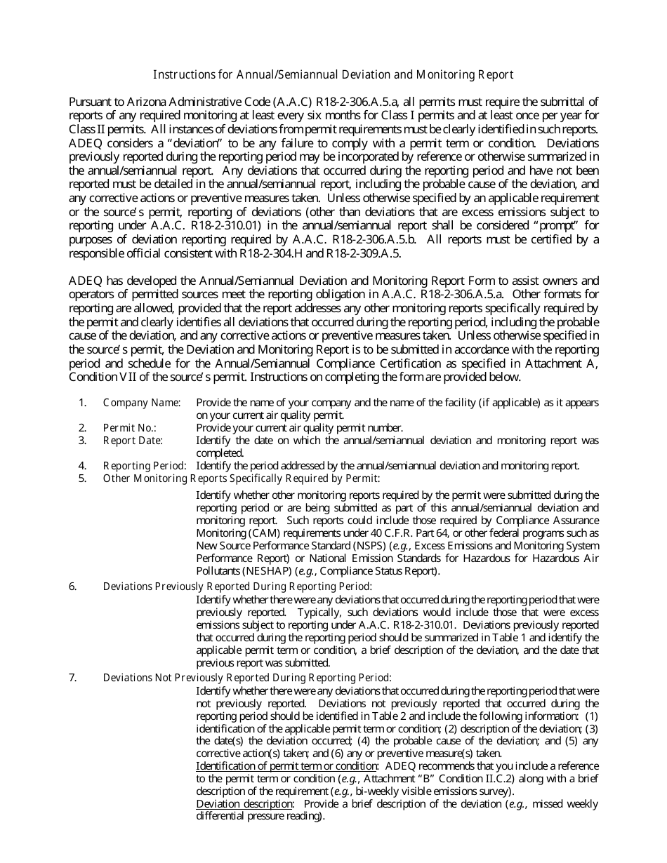 Annual / Semiannual Deviation and Monitoring Report Form - Arizona, Page 4