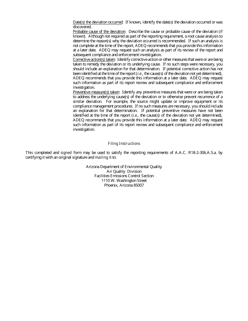 Annual / Semiannual Deviation and Monitoring Report Form - Arizona, Page 5