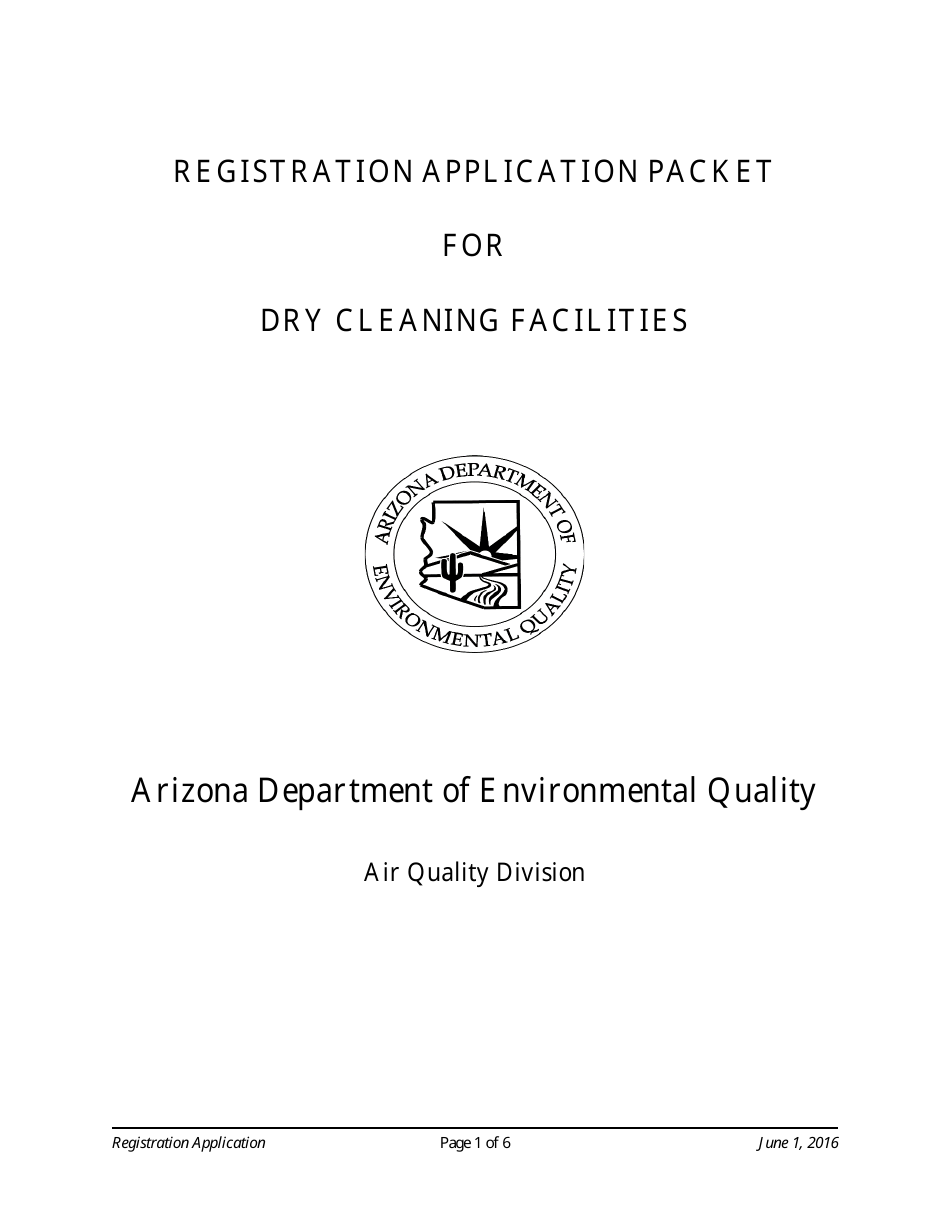 Registration Application Packet for Dry Cleaning Facilities - Arizona, Page 1