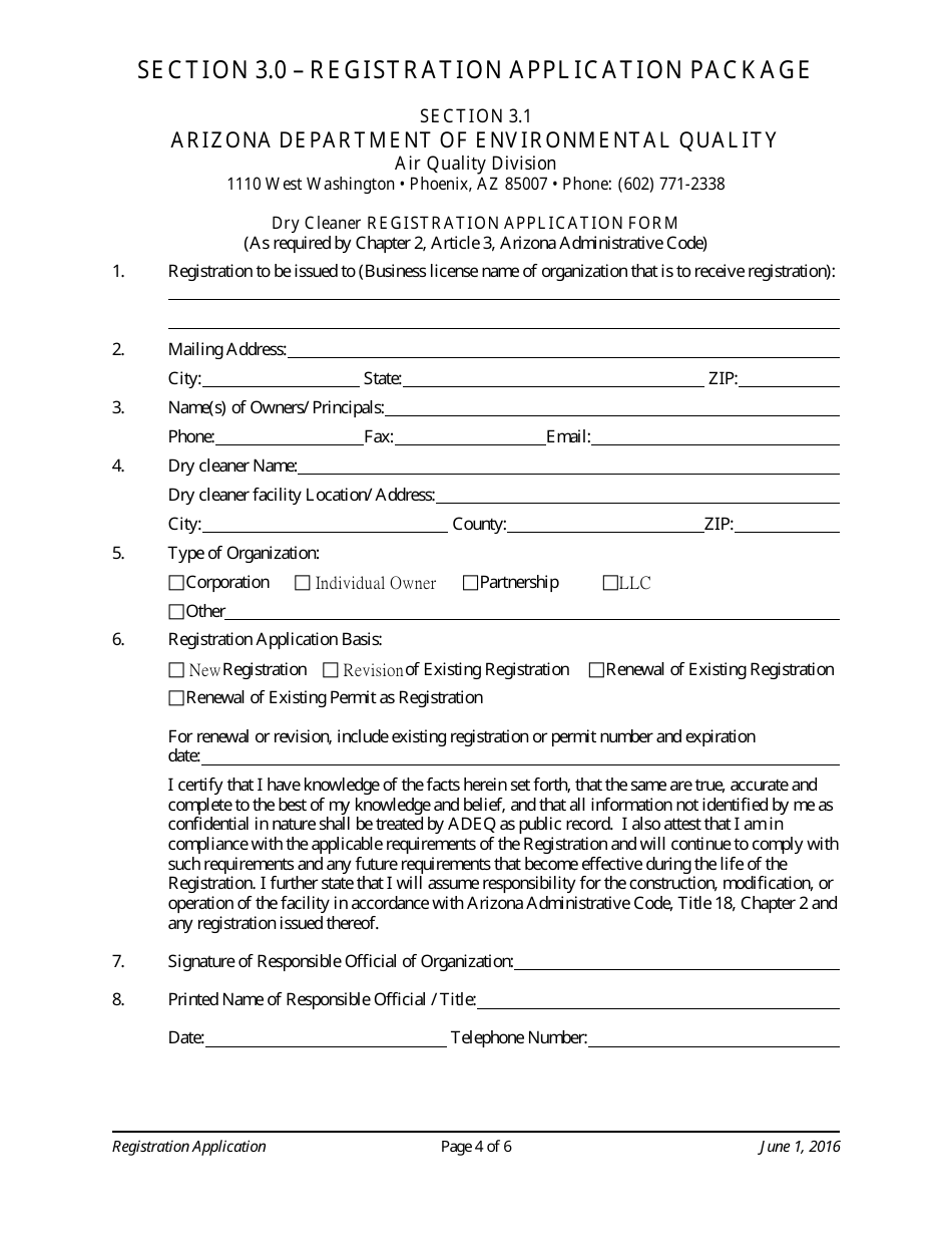 Registration Application Packet for Dry Cleaning Facilities - Arizona, Page 4