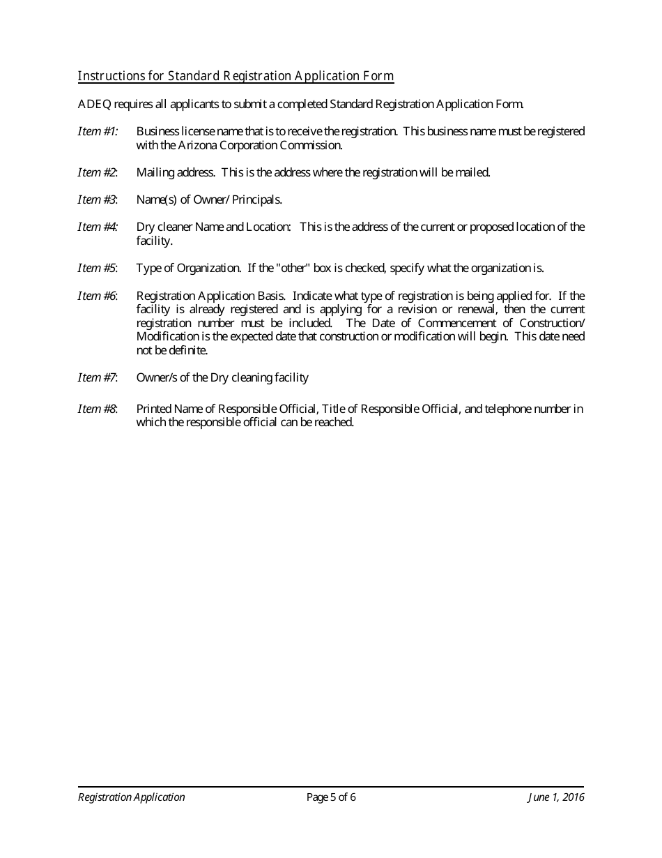 Registration Application Packet for Dry Cleaning Facilities - Arizona, Page 5