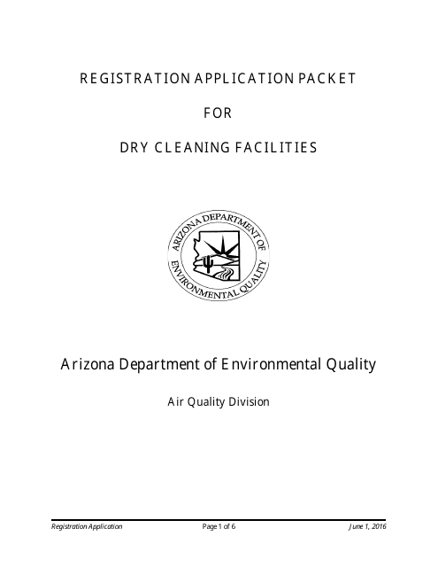 Registration Application Packet for Dry Cleaning Facilities - Arizona Download Pdf