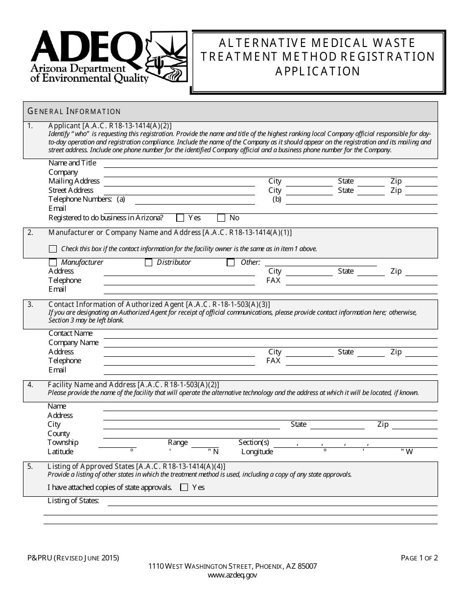ADEQ Form PPRU Alternative Medical Waste Treatment Method Registration Application - Arizona, Page 3