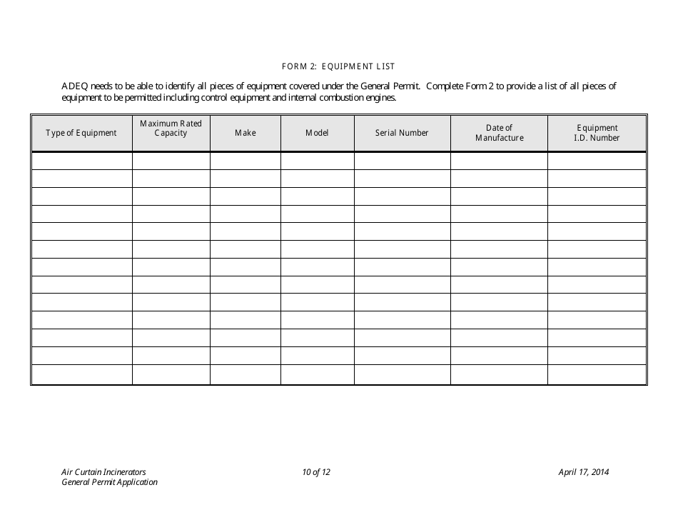 Application Packet for Air Curtain Incinerators General Permit - Arizona, Page 10