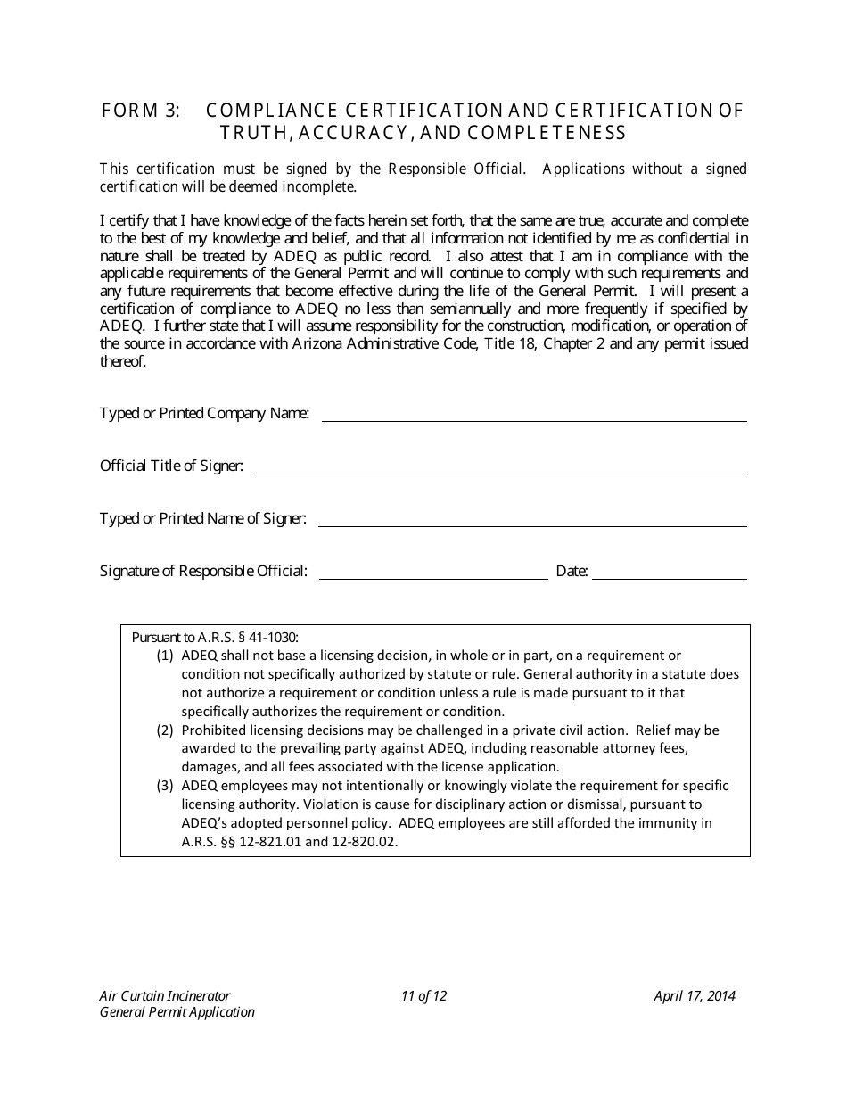 Application Packet for Air Curtain Incinerators General Permit - Arizona, Page 11