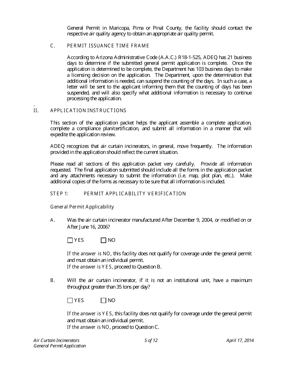 Application Packet for Air Curtain Incinerators General Permit - Arizona, Page 5