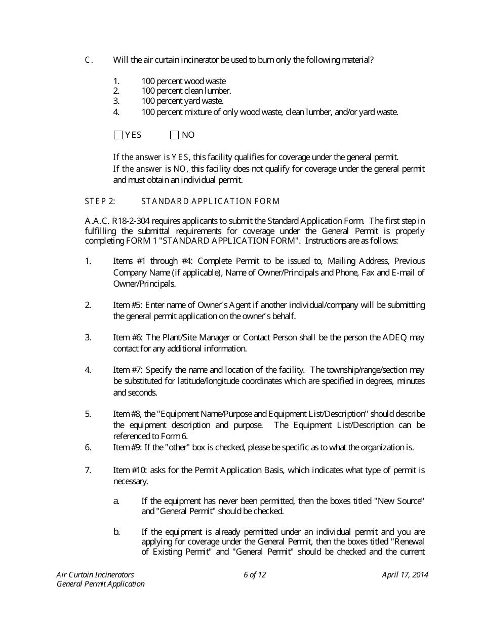 Application Packet for Air Curtain Incinerators General Permit - Arizona, Page 6