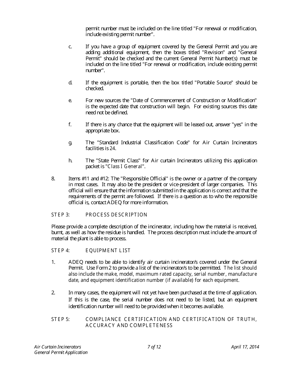 Application Packet for Air Curtain Incinerators General Permit - Arizona, Page 7