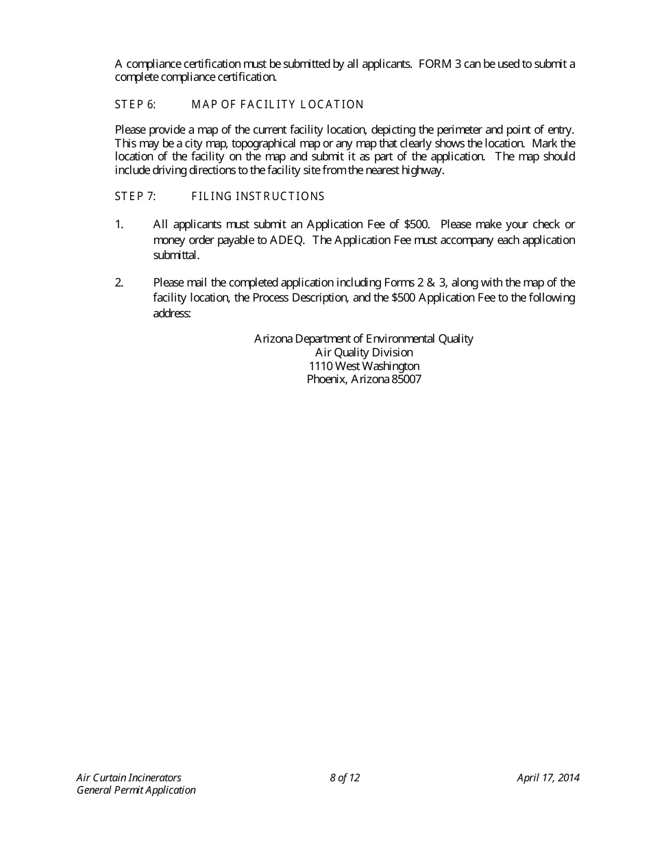 Application Packet for Air Curtain Incinerators General Permit - Arizona, Page 8