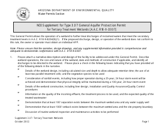 Document preview: Noi Supplement for Type 3.07 General Aquifer Protection Permit for Tertiary Treatment Wetlands [a.a.c. R18-9-d307] - Arizona