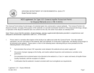 Noi Supplement for Type 3.05 General Aquifer Protection Permit for Disposal Wetlands [a.a.c. R18-9-d305] - Arizona