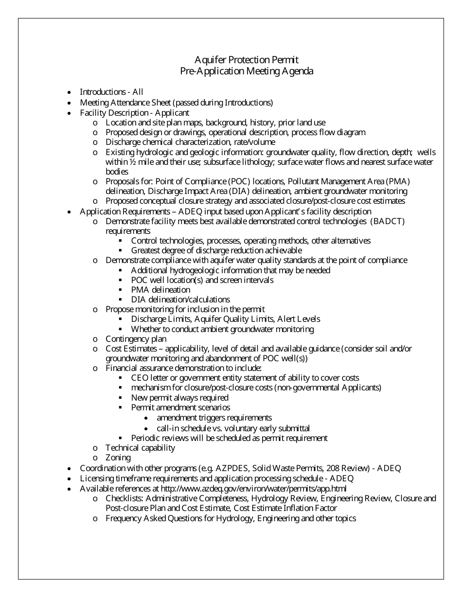 Aquifer Protection Permit - Pre-application Meeting Request Form - Arizona, Page 2