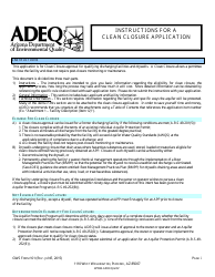 Document preview: ADEQ Form GWS101 Clean Closure Application - Arizona