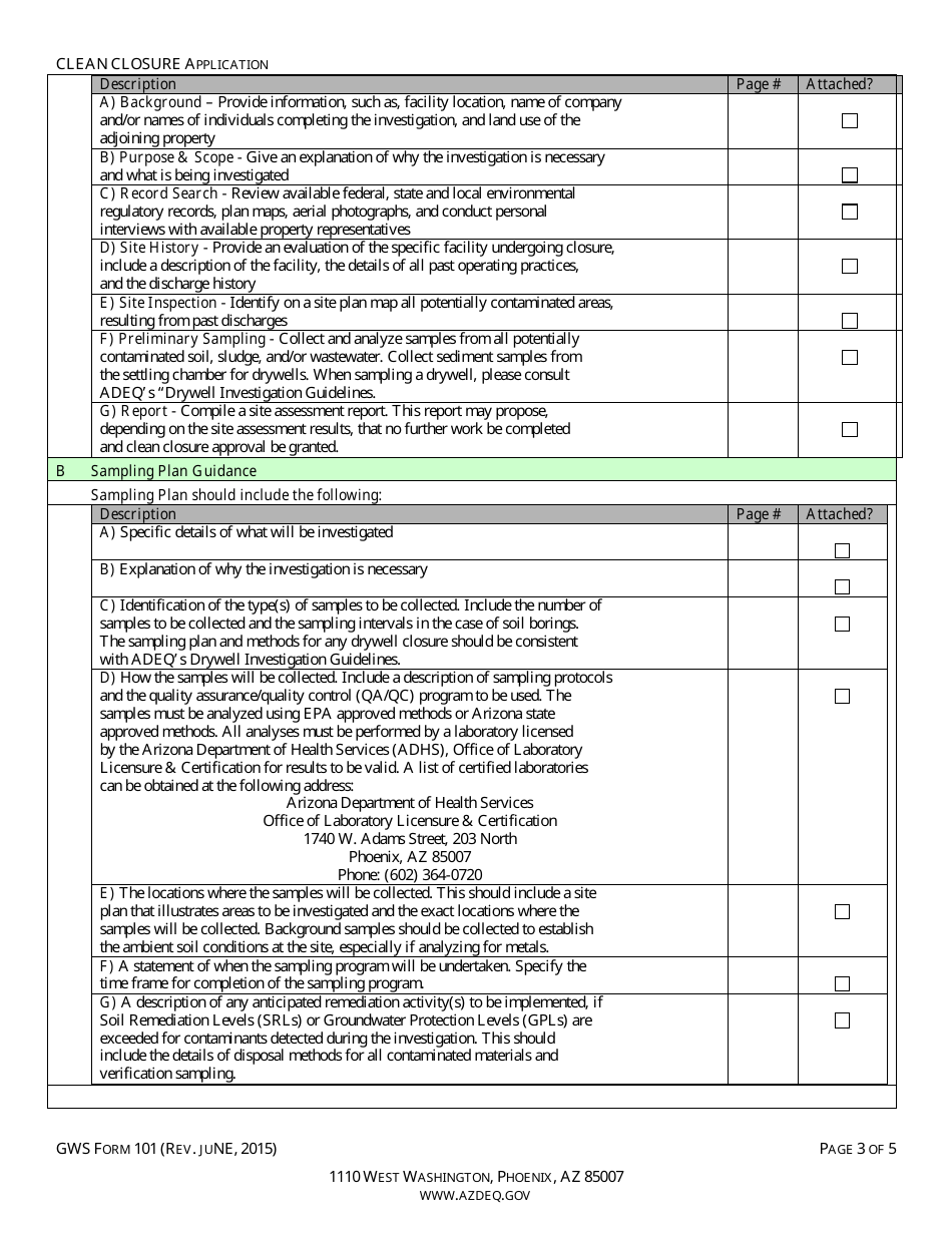 ADEQ Form GWS101 Clean Closure Application - Arizona, Page 5