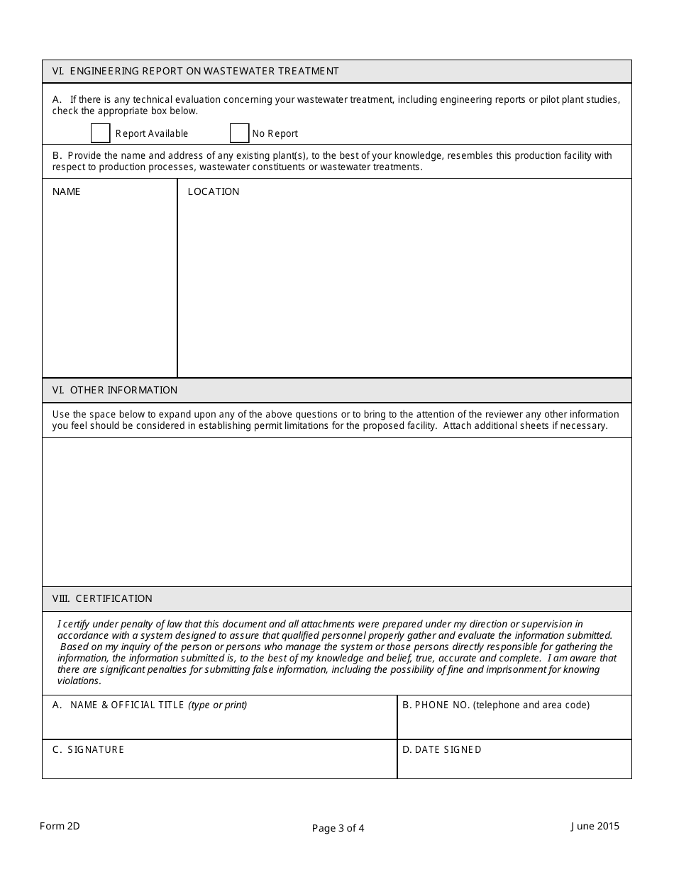 ADEQ Form 2D Application for Manufacturing, Mining and Silvicultural Operations That Propose to Discharge Process Wastewater - New Sources and New Dischargers - Arizona, Page 3