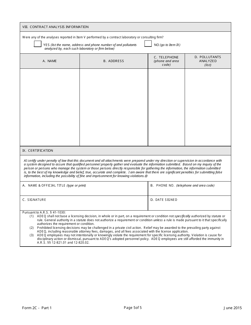 ADEQ Form 2C Application for Permit to Discharge Non-domestic Wastewater by Industrial and Commercial Operations - Arizona, Page 5