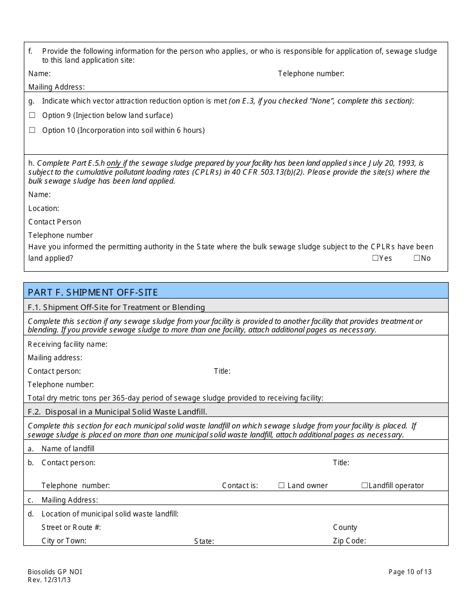 AZPDES Biosolids General Permit Notice of Intent (Noi) Application - Arizona, Page 10