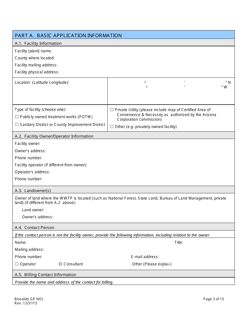 AZPDES Biosolids General Permit Notice of Intent (Noi) Application - Arizona, Page 3