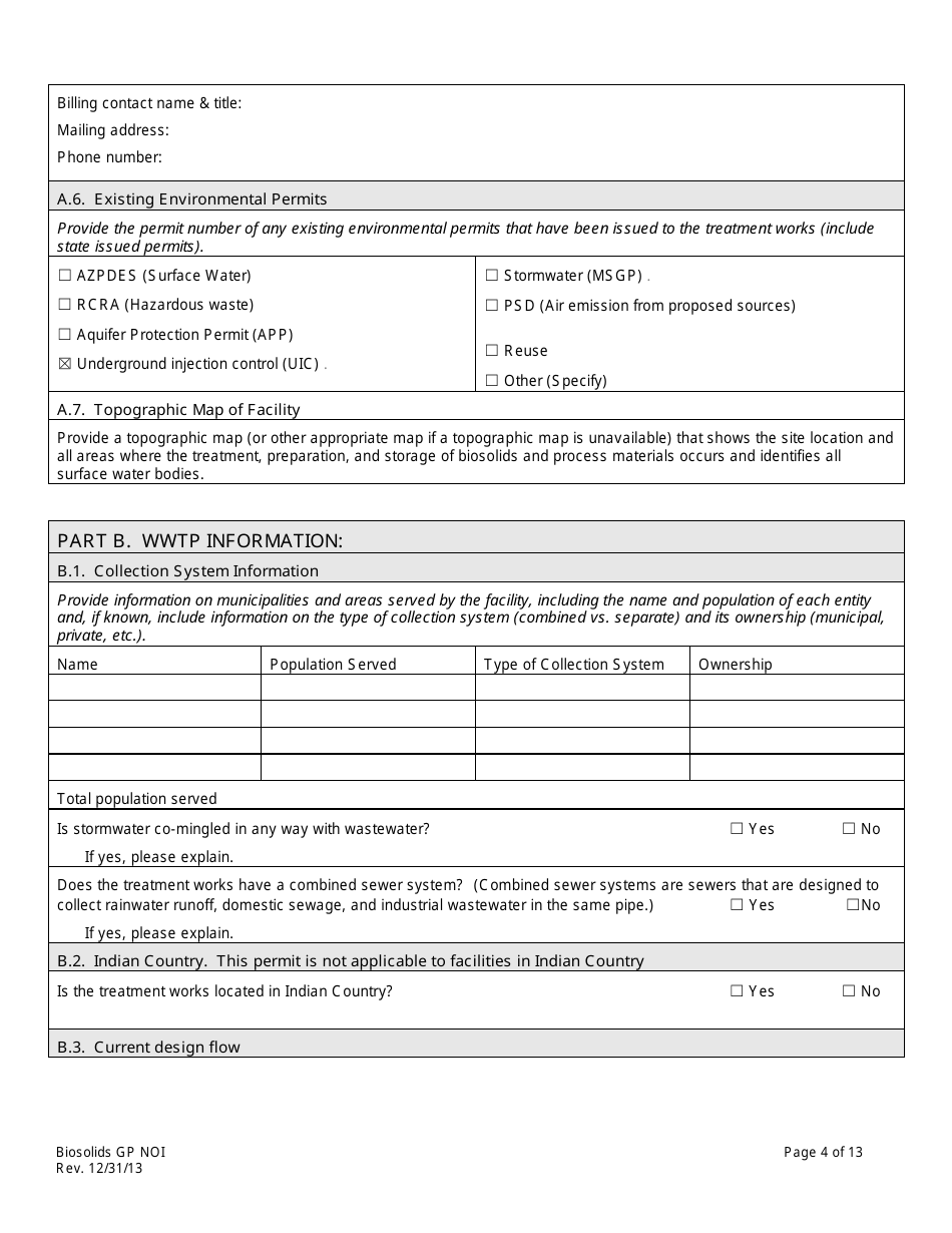 AZPDES Biosolids General Permit Notice of Intent (Noi) Application - Arizona, Page 4