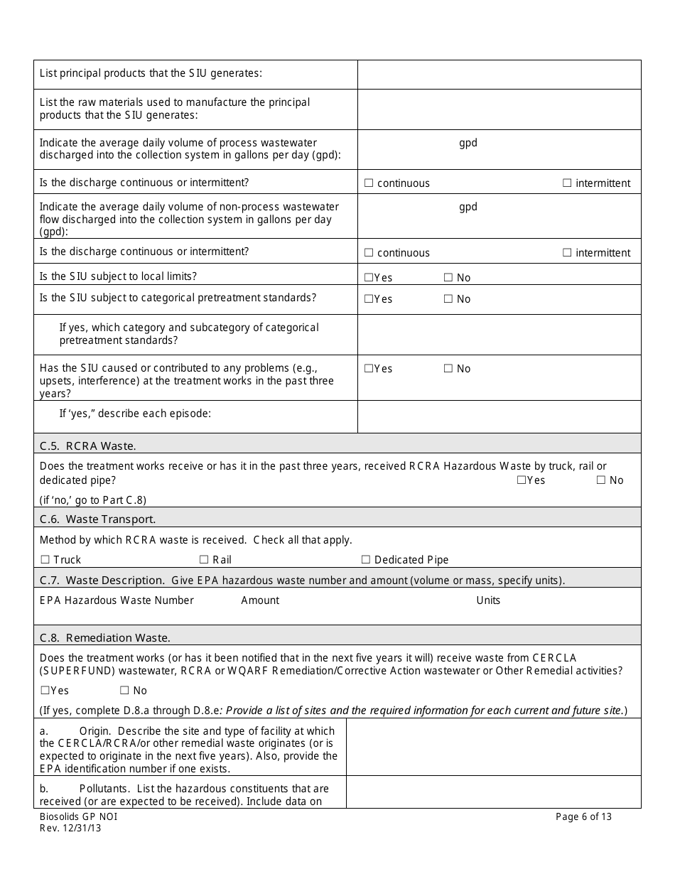 AZPDES Biosolids General Permit Notice of Intent (Noi) Application - Arizona, Page 6