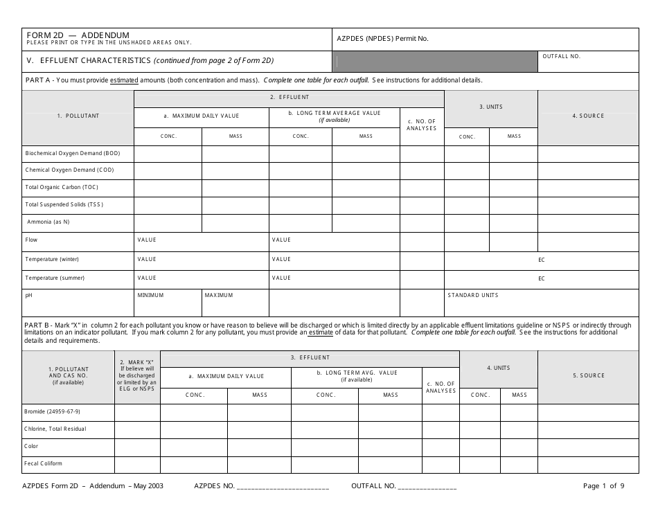 AZPDES Form 2D Fill Out, Sign Online and Download Printable PDF