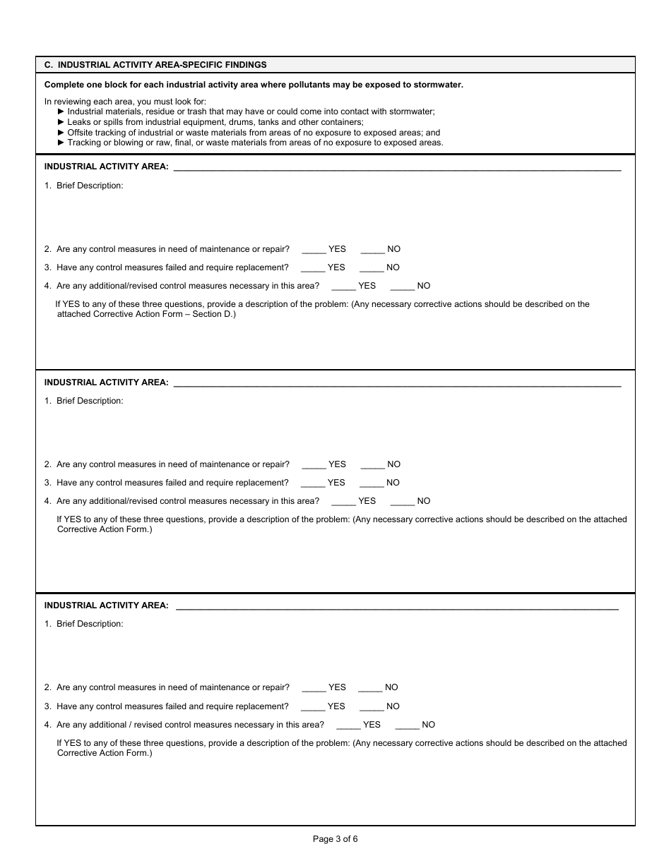 Annual Report Form for the Non-mining and Mining Multi-Sector General Permits - Arizona, Page 3