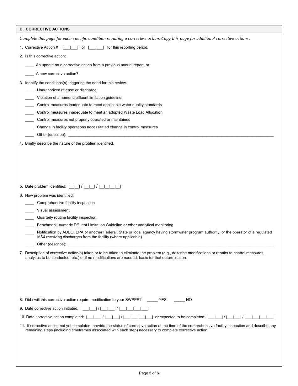 Annual Report Form for the Non-mining and Mining Multi-Sector General Permits - Arizona, Page 5
