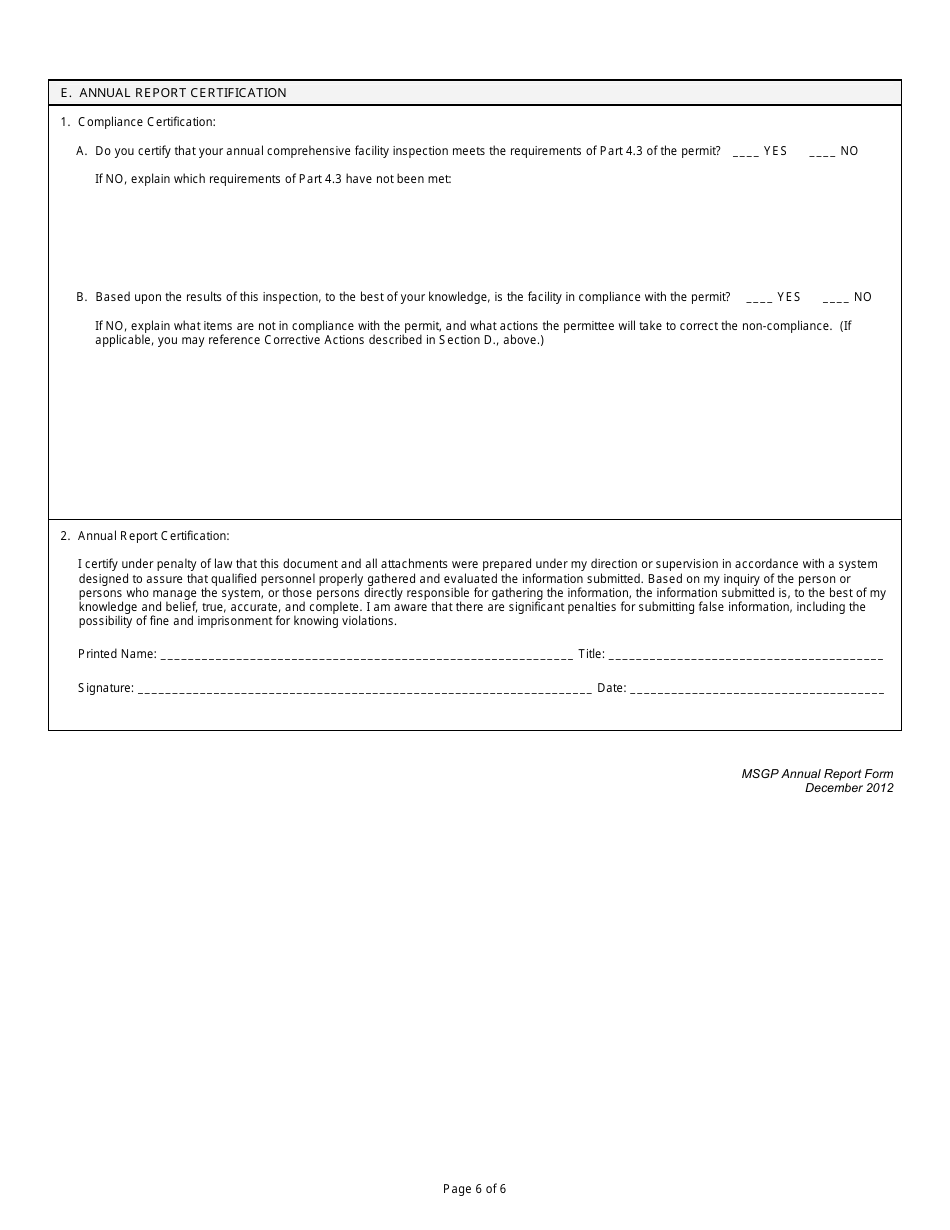 Annual Report Form for the Non-mining and Mining Multi-Sector General Permits - Arizona, Page 6