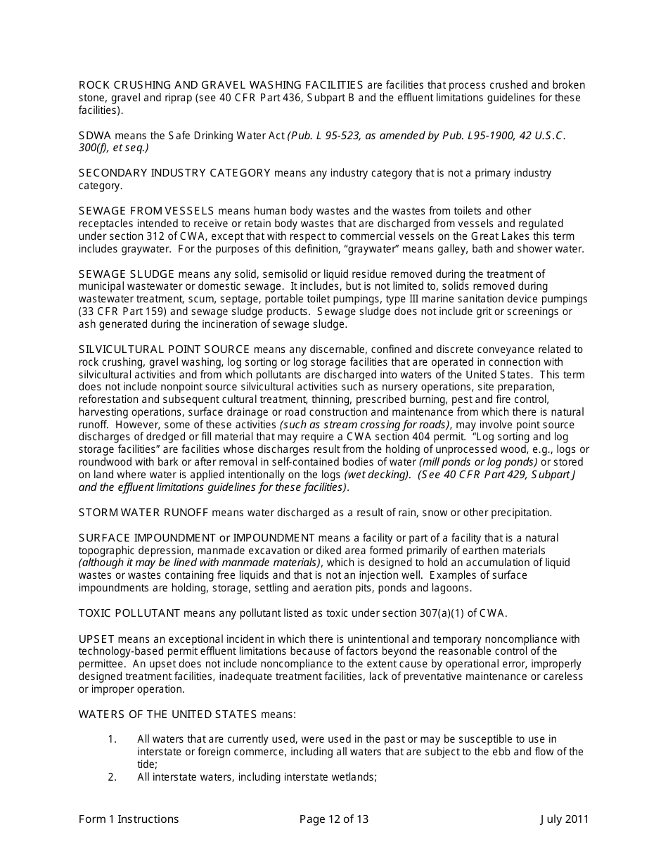 Instructions for ADEQ Form 1 Arizona Pollutant Discharge Elimination System Permit Application - Arizona, Page 12