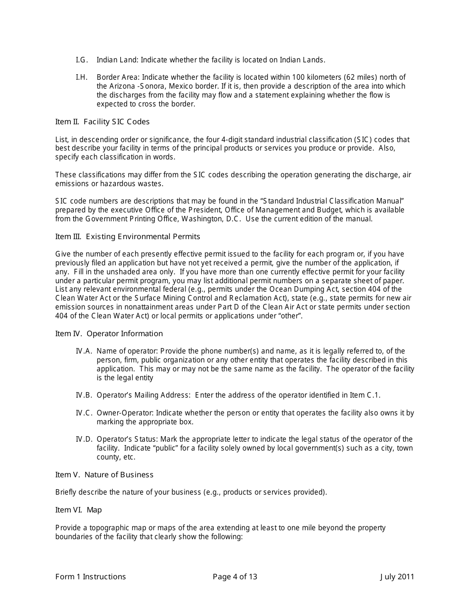 Instructions for ADEQ Form 1 Arizona Pollutant Discharge Elimination System Permit Application - Arizona, Page 4