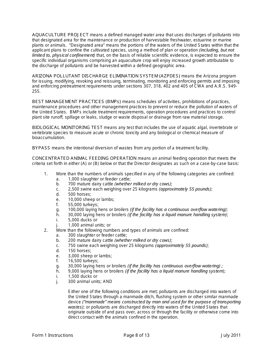 Instructions for ADEQ Form 1 Arizona Pollutant Discharge Elimination System Permit Application - Arizona, Page 8
