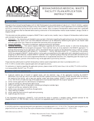 ADEQ Form SWU Biohazardous Medical Waste Facility Plan Application - Arizona