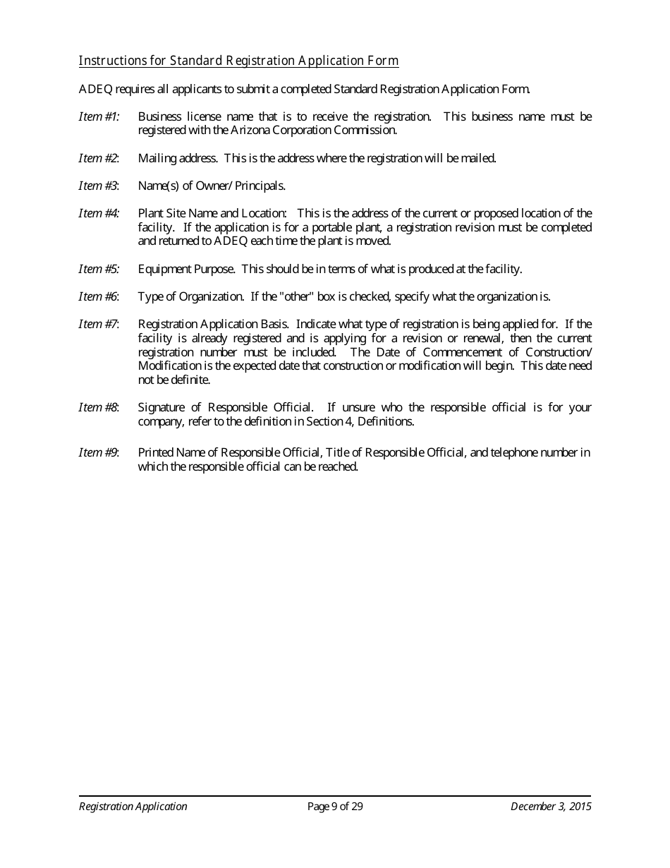 Standard Registration Application Form - Arizona, Page 9