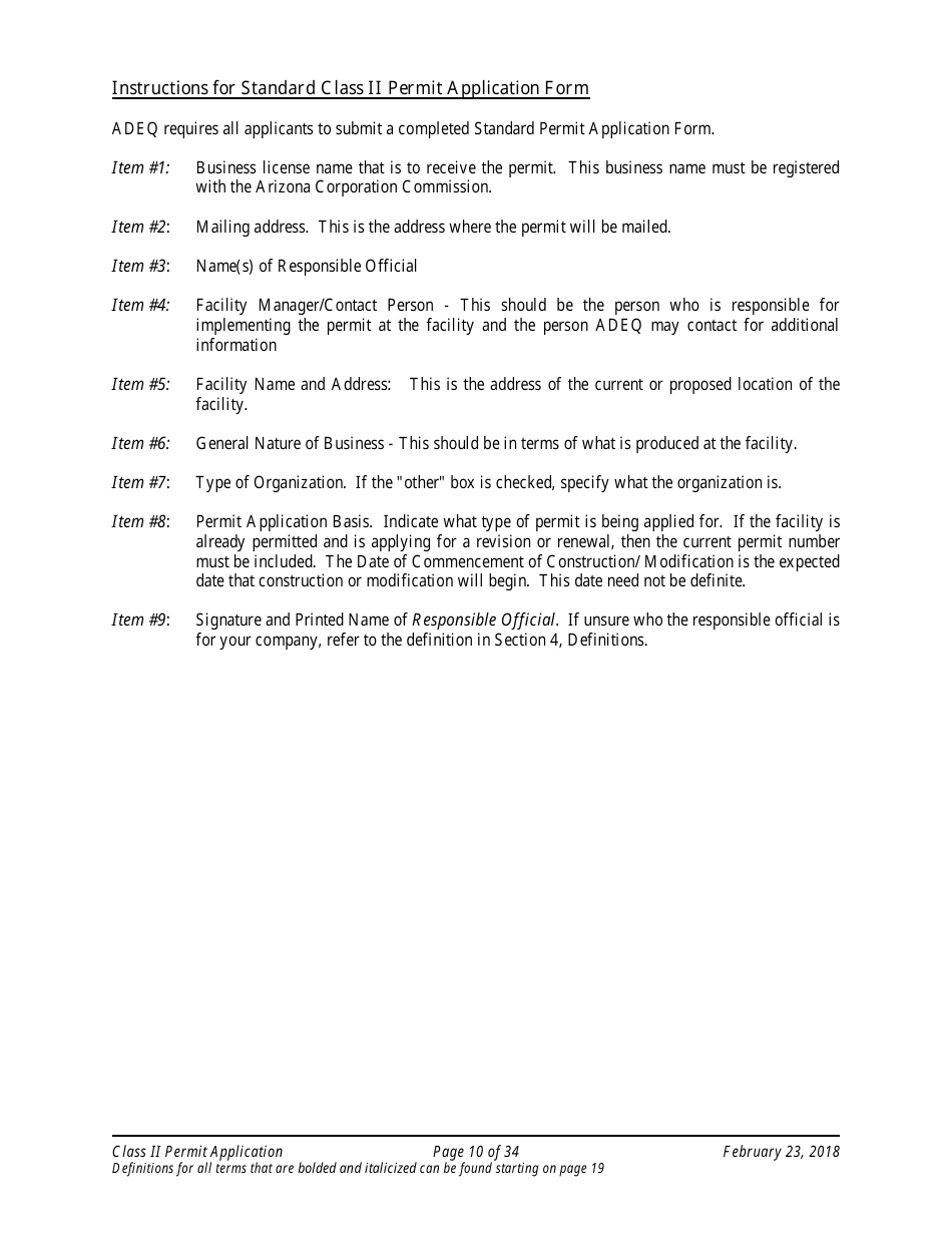 Application Packet for Class II Permit - Arizona, Page 10