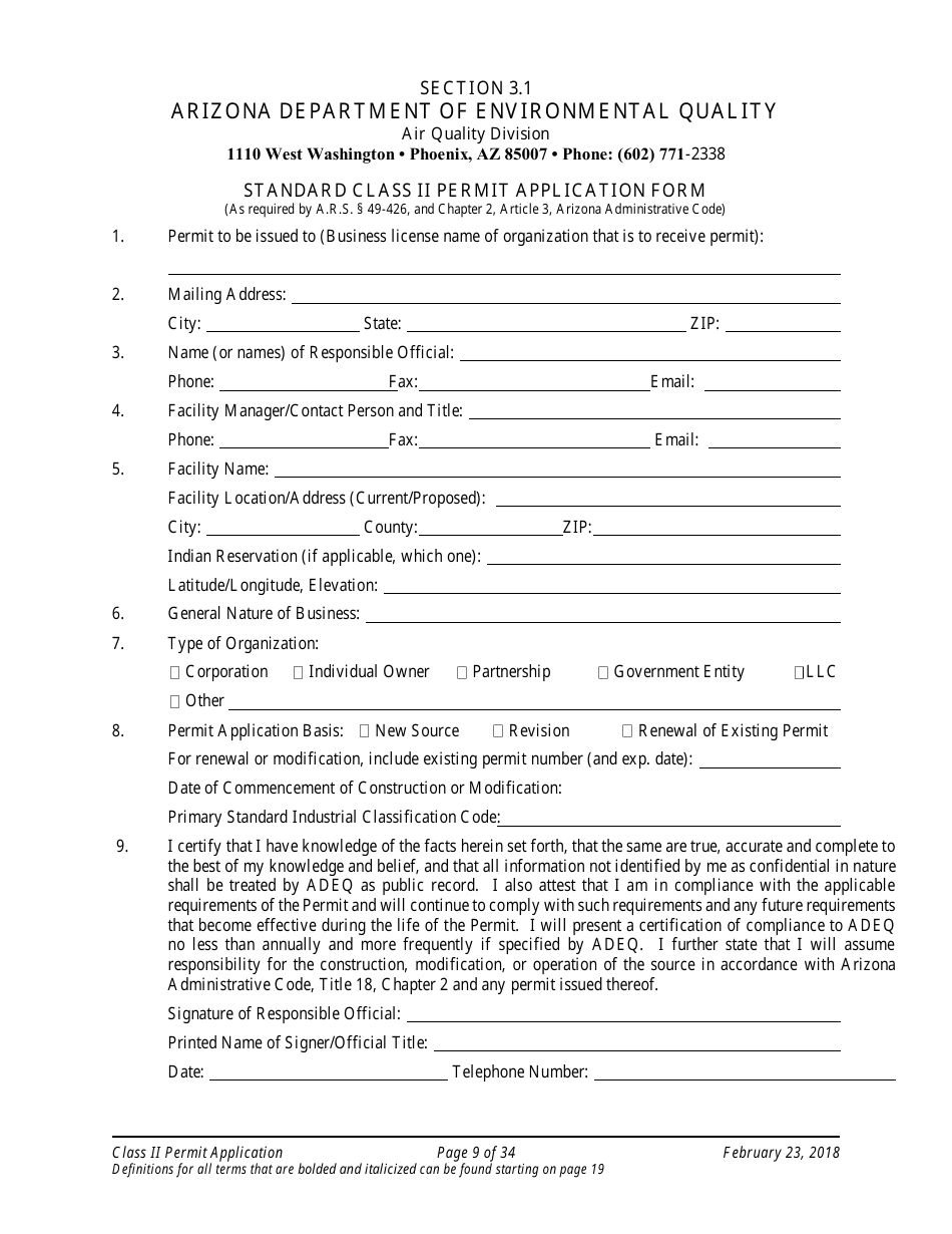 Application Packet for Class II Permit - Arizona, Page 9