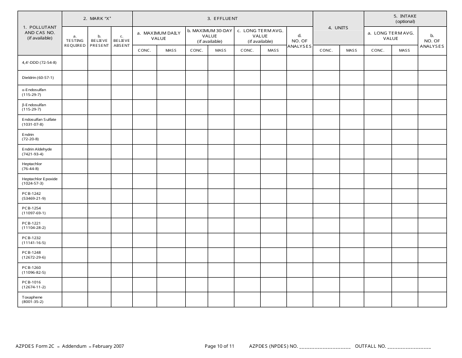 ADEQ Form 2C AZPDES Addendum - Arizona, Page 10