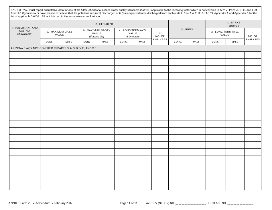 ADEQ Form 2C AZPDES Addendum - Arizona, Page 11
