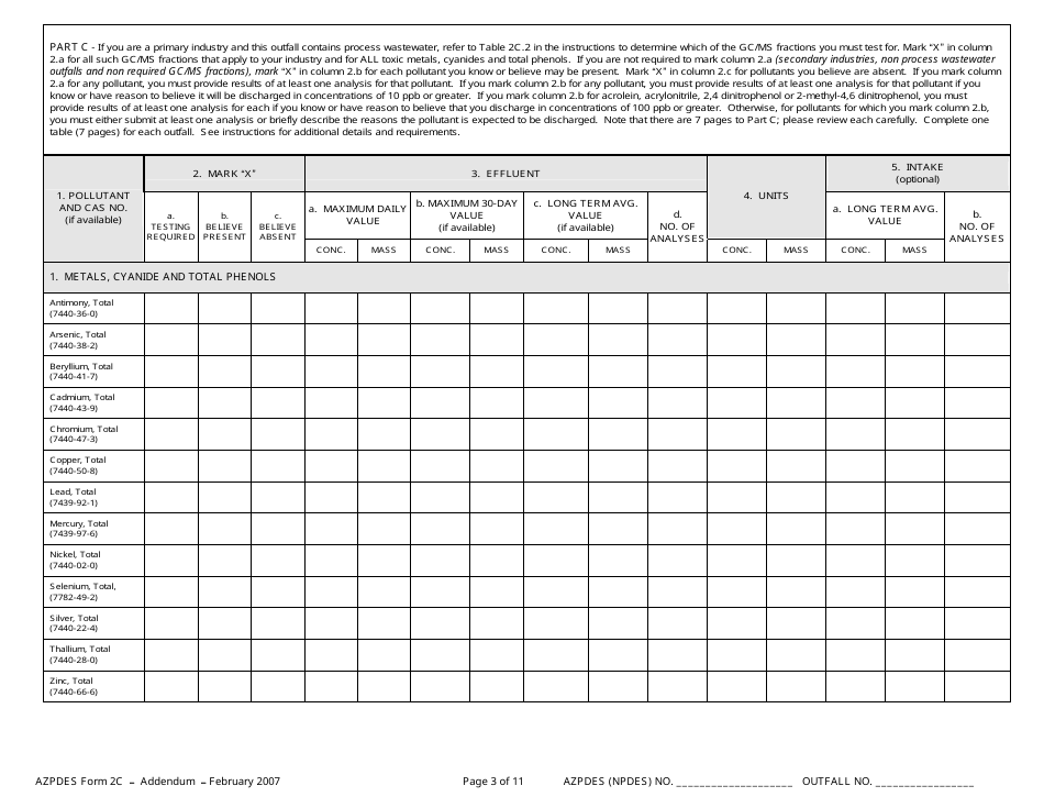 ADEQ Form 2C AZPDES Addendum - Arizona, Page 3