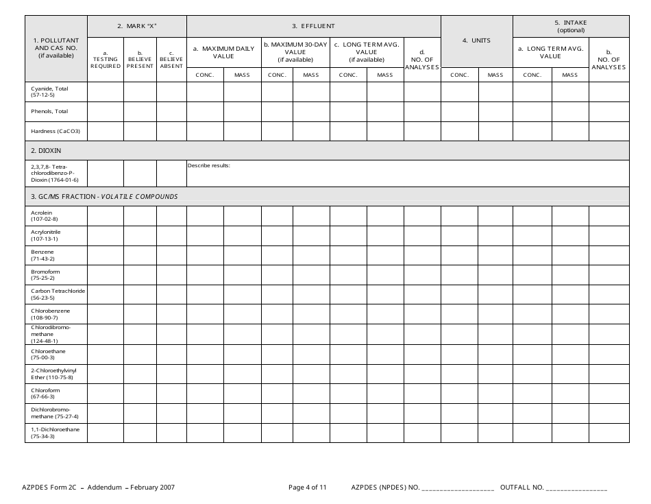 ADEQ Form 2C AZPDES Addendum - Arizona, Page 4
