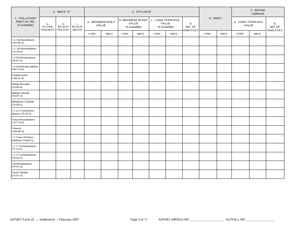 ADEQ Form 2C AZPDES Addendum - Arizona, Page 5
