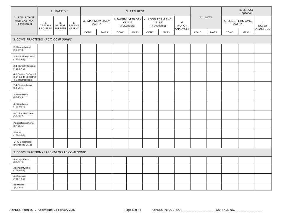 ADEQ Form 2C AZPDES Addendum - Arizona, Page 6