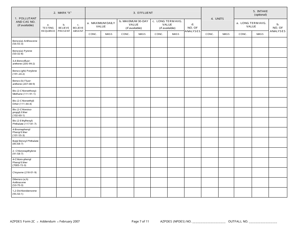 ADEQ Form 2C AZPDES Addendum - Arizona, Page 7