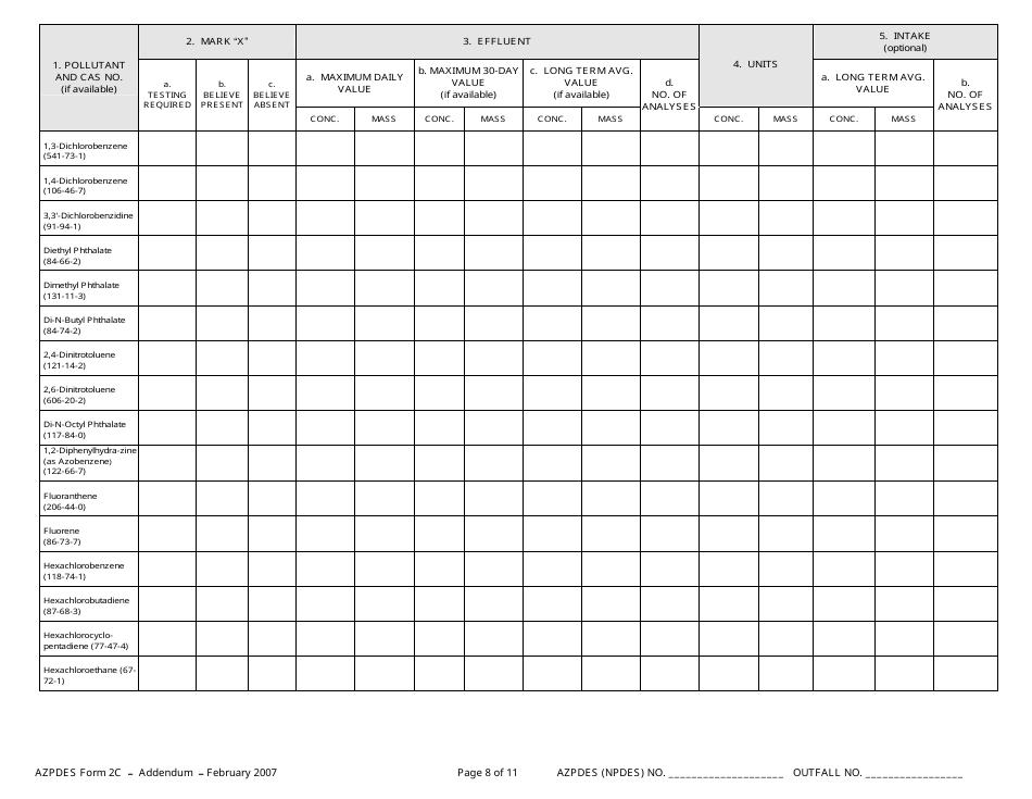 ADEQ Form 2C AZPDES Addendum - Arizona, Page 8
