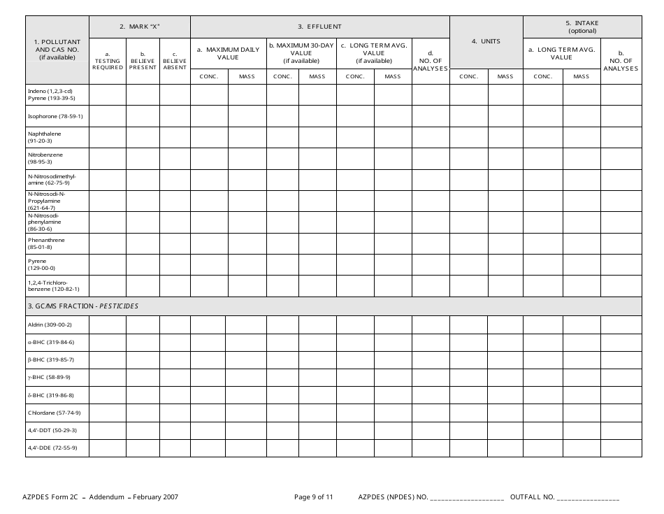 ADEQ Form 2C AZPDES Addendum - Arizona, Page 9