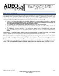 ADEQ Form P&amp;PRU Biohazardous Medical Waste Facility Plan Application Checklist - Arizona